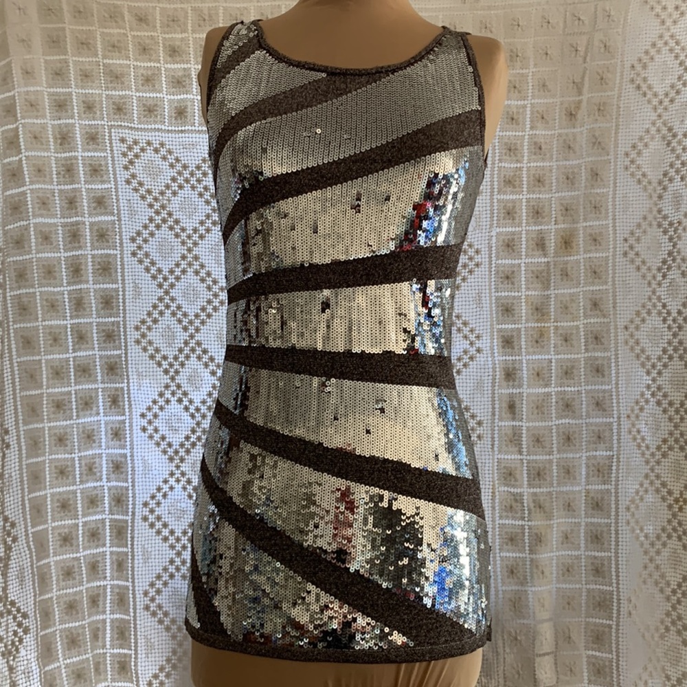Belldini Silver and Grey Sequin Dress M
